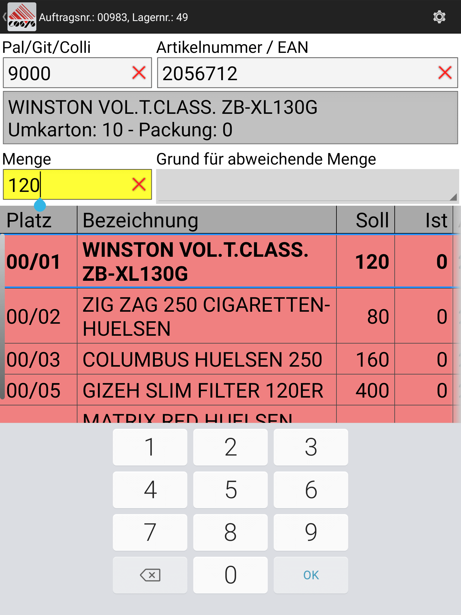 Mobiler Warenausgang Android Software von COSYS